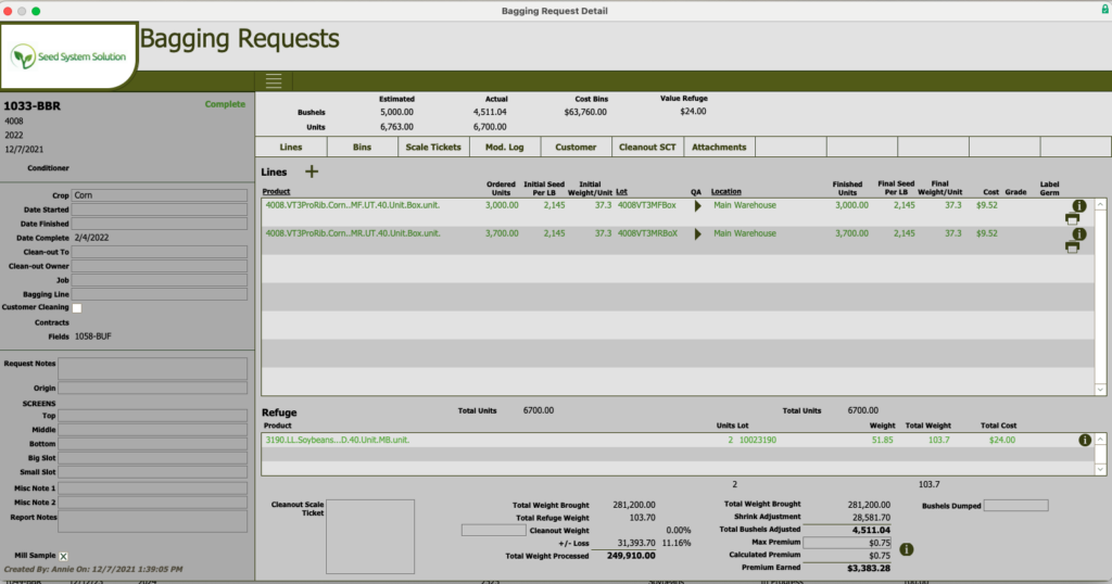 (Bagging Requests) Bagging Request Detail